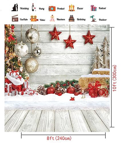 CHAIYA 5X7FT Christmas Backdrop White Wood Floor Photography Backdrop Winter Snow Xmas Tree Gift Family Party Background New Year Party Decoration Backdrop - size: 5′x7′