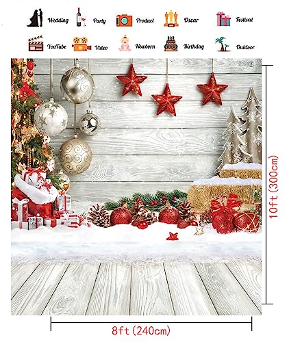 CHAIYA 8X10FT Christmas Backdrop White Wood Floor Photography Backdrop Winter Snow Xmas Tree Gift Family Party Background New Year Party Decoration Backdrop - size: 8′x10′