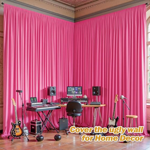 8ftx10ft Wrinkle Free Hot Pink Backdrop Curtain - 10 Feet Photography Backdrop Drapes, Silky Polyester Back Drop Cloth for Wedding Baby Shower Balloon Arch Background - color: Hot Pink, size: 8FTx10FT (W4'xH10', 2 Panels)