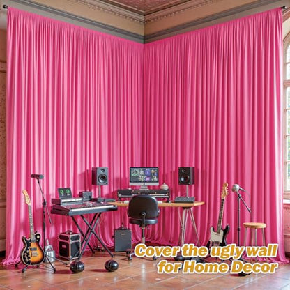 8ftx10ft Wrinkle Free Hot Pink Backdrop Curtain - 10 Feet Photography Backdrop Drapes, Silky Polyester Back Drop Cloth for Wedding Baby Shower Balloon Arch Background - color: Hot Pink, size: 8FTx10FT (W4'xH10', 2 Panels)