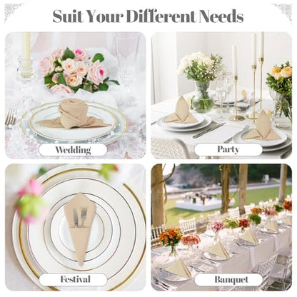 PLOYMONO Beige Heavy Duty Polyester Napkins - 17 x 17 Inch Solid Washable Cloth Dinner Napkins - Set of 8 Napkins with Hemmed Edges - Great for Weddings, Parties, Banquets Dinner & More - color: Beige