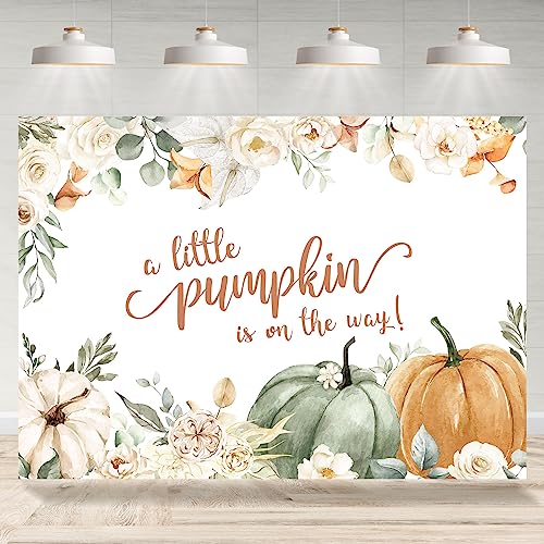 Little Pumpkin Baby Shower Backdrop Fall Autumn White Floral Leaves Photography Background Kids Girls Newborn Baby Shower Party Party Decorations Supplies Banner Photo Studio Booth Props 7x5ft