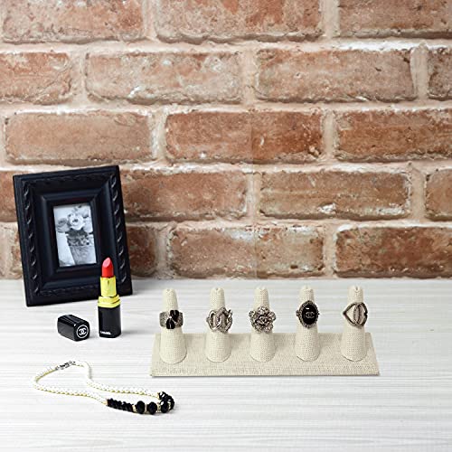 MOOCA 2 Pcs Set Ring Organizer for Showcase Display Drawer 5 Long Ring Storage Holder Jewelry Display Stands Showcase Jewelry Storage Counter, Beige Linen, 8 W x 2 1/8 D x 2 1/2 H in - color: 4) Beige Linen