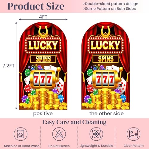 7.2FT Wedding Arch Backdrop Cover Casino Chips Gold Coins Red Curtain Jackpot Slot Machine Lucky Sevens Spandex Fitted Round Top Backdrop Stand Cover for Ceremony Banquet Birthday Party Decoration - color: Color10, size: 7.2FT x 4FT