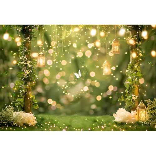 5x3ft Enchanted Fairy Forest Backdrop Fairytale Wonderland Woodland Butterfly Flowers Tree Photography Background Princess Fairy Birthday Party Newborn Baby Shower Decor Photo Prop(Green) - color: Green, size: 5x3ft