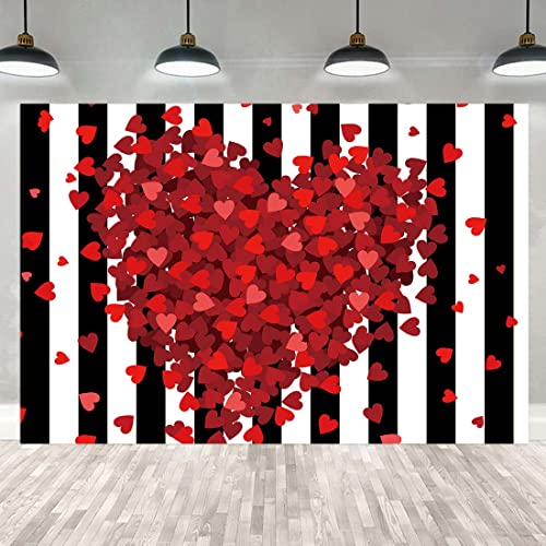Red Hearts Backdrop for Wedding Anniversary 7X5FT Black White Striped Background Romantic Patry Banner Photo Booth Props RBJMYLU53 - size: polyester microfiber fabric-7x5ft