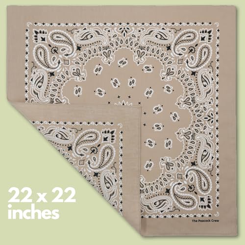The Peacock Crew Premium Soft Cotton Bandanas Pack for Men and Women Paisley 22 x 22 inches - color: Pack of 4 Taupe