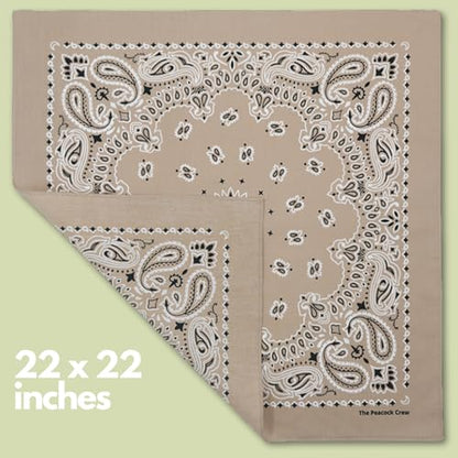 The Peacock Crew Premium Soft Cotton Bandanas Pack for Men and Women Paisley 22 x 22 inches - color: Pack of 4 Taupe
