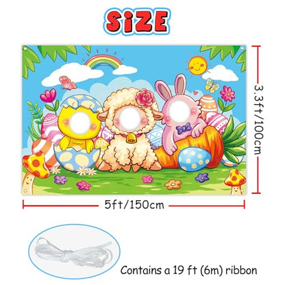 Easter Face in Hole Backdrop 5 x 3.3 ft, Baby Chick Sheep Bunny Face Cutout Photo Props, Happy Easter Party Photography Background, Spring Party Bunny Decoration Kids Photo Booth Props