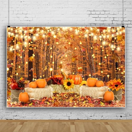 Fall Backdrop for Photography Thanksgiving Pumpkin Backdrop 10x8FT Banner Autumn Forest Maple Harvest Party Decorations Sunflower Photo Background Wallpaper - color: Pumpkin Yellow 4