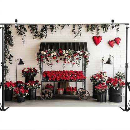 Mocsicka Valentines Day Backdrop Red Black Valentines Day Photography Backdrop Decorations Romantic Red Rose Heart Love Background Photo Prop Supplies (7x5ft) - size: 7x5ft