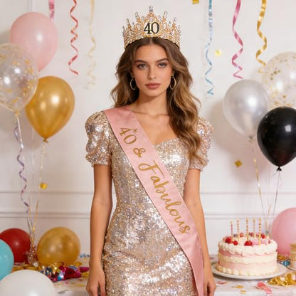 Birthday Crown for Women Crystal Princess Birthdays Tiaras Rhinestone Queen Headband Wedding Bridal Hair Accessories BirthdayProm Pageant Party Coming of Age Ceremony Photo Props - color: Gold-40