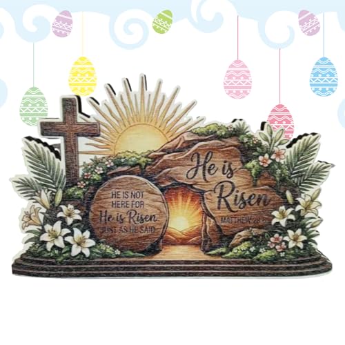 Easter Decorations, Wooden Religious Centerpieces, Standing Desk Display, 5.9x3.6x0.3 Inch Ornament with Cross, Table Décor with Modern Style, Home Accessories for Church Stage Living Room and Bedroom