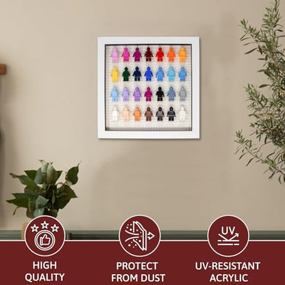 Figurine Display Case 10x10 White Shadow Box for Miniature Figures 10x10 White Wood Shadow Box with White Base to Display Up to 28 Block Figures - color: White With White Blacking, size: 10x10