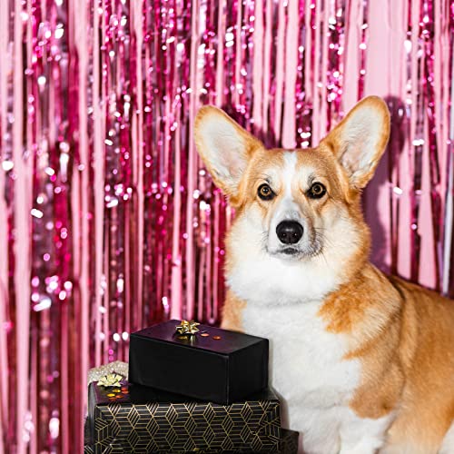 5 Pack Pink Fringe Foil Curtain 3.2ft x 8.2ft Tinsel Backdrop Streamers for Birthday Party Decoration Wedding Christmas Decoration - color: Pink