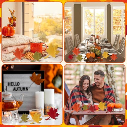 Soaoo 24 Pcs Thanksgiving Leaves Decorations Farmhouse 3D Fall Table Decor Centerpiece Wooden Maple Leaf Block Signs for Autumn Harvest Tiered Tray Party Shelf Display - size: Various Size, style: Maple Leaf