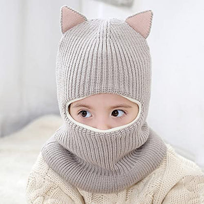 Kids Winter Plus Velvet Thickened face Protection Scarf Cute Beanie Cap Skull Caps Winter Soft Warm Knit Caps - color: Hat3-grey