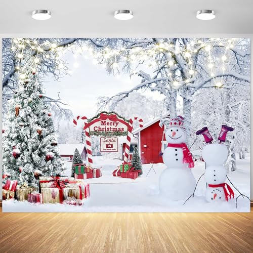 6x4ft Christmas Backdrop Winter Snow Scene Xmas Pine Tree Snowman Photography Background Merry Christmas Party Winter Holiday Decorations Supplies Photo Booth Props - size: 6x4ft