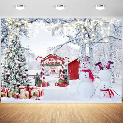 20x10ft Christmas Backdrop Winter Snow Scene Xmas Pine Tree Snowman Photography Background Merry Christmas Party Winter Holiday Decorations Supplies Photo Booth Props - size: 20x10ft