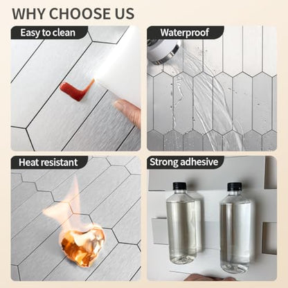 DICOFUN 10 Sheets Brushed Metal Long Hexagon Peel and Stick Backsplash, 12"x12" PVC Stick on Backsplash Wall Tiles for Kitchen and Bathroom - color: Brushed Metal, size: 10 Sheets, 12"x12"x0.12"
