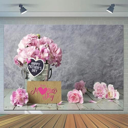 7x5ft Mother's Day Backdrops Pink Carnation Background Happy Mother's Day Backdrop Gray Abstract Background Mother's Party Decoration Banner - size: 7x5ft