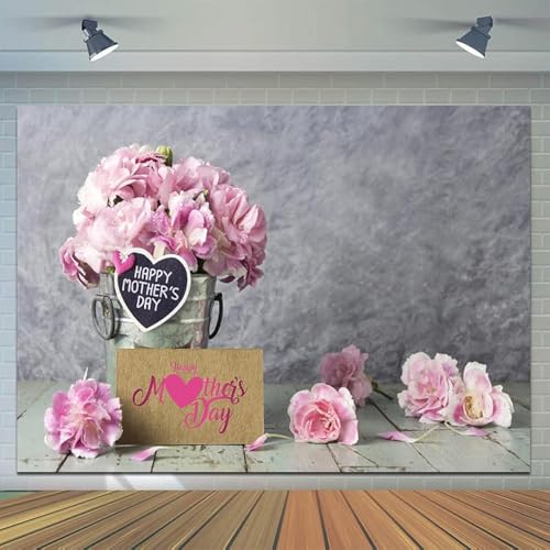7x5ft Mother's Day Backdrops Pink Carnation Background Happy Mother's Day Backdrop Gray Abstract Background Mother's Party Decoration Banner - size: 7x5ft