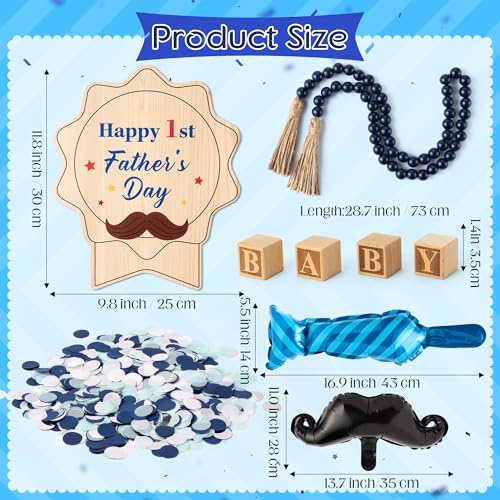 9Pcs Pregnancy Announcement Set Coming Soon Baby Announcement Ideas Include Happy Father's Day Wooden Sign Balloon Beads Garland New Parents Pregnancy Reveal Photo Prop Backdrop for 1st Father's Day - color: Blue