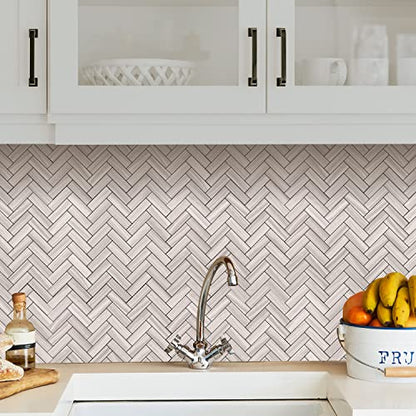 STICKGOO 10-Sheet Peel and Stick Backsplash, PVC Backsplash Tile, Herringbone Self Adhesive Wall Tile for Kitchen Bathroom, Laundry Room, Fireplace - color: Grey Serpeggiante