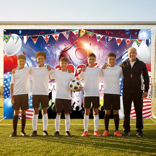 World Cup Backdrop 2026 International Country Flag&Trophy Showcase Decorations Welcome Banner Soccer Merchandise Football Background Classroom Office Sport Event Home Party Photo Booth Props 71×43In
