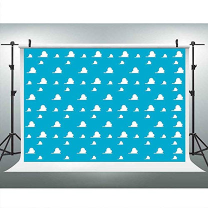 Blue Toy Backdrops for Photography 9x6FT White Clouds Wall Paper Photo Backgrounds for Children Kids Birthday Themed Party Photo Booth Props LUGE081 - size: vinyl-9x6ft