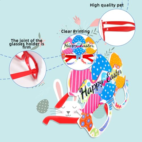 12PCS Easter Headbands and Glasses Set- Bunny Ears Headbands & Easter Party Glasses Frames for Egg Hunt, Parades, Holiday Party Favors & Photo Booth Props