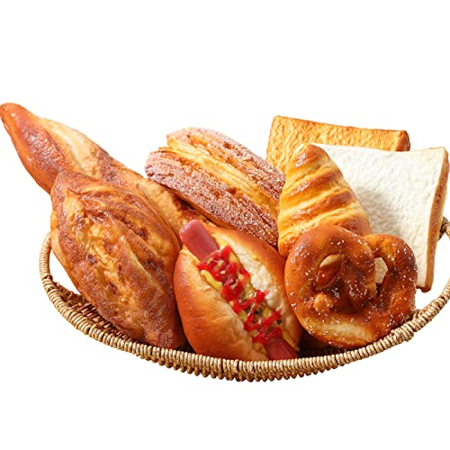 Joeabor 8pcs Artificial Bread Set, Realistic Fake Food for Display, Fake Bread for Decoration, Creative Staging Props, Includes Faux Croissant, Dessert, Baguette and Hotdog - color: Set C