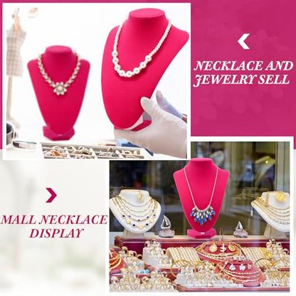 Huquary 6 Pcs Necklace Display Stand Necklace Holder Jewelry Bust Display Stands for Selling Home Store Trade Shows Photography Props Retail(Rose Red,Velvet) - color: Rose Red