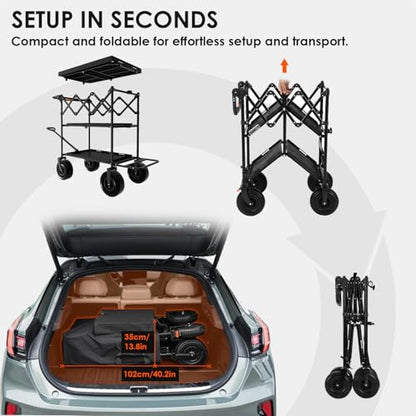 TARION Video Production Camera Cart - Foldable Photography Dolly with Inflatable Rubber Wheels and Wider Top Shelf - Heavy Duty Mobile Workstation with Storage Bins for Film Crew - Titanrig Cart Pro - style: Titanrig Cart - Pro