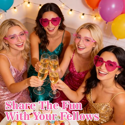 RAINFLOW 10PCS Heart Shaped Sunglasses Bulk Party Glasses - 2 Styles of Pink Heart Glasses for Adults Party Gift Favors