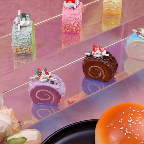 MY MIRONEY 2 Tier Acrylic Riser Display Shelf Iridescent Display Stand Figurines Decoration Organizer Cupcakes Holder for Display Food Desserts Collectibles Perfume Makeup(11.81" x 5.04" x 3.94") - size: 11.81" x 5.04" x 3.94"