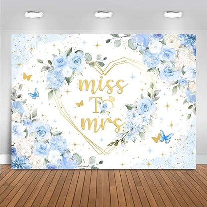Mocsicka Miss to Mrs Bridal Shower Backdrop Boho Something Blue Bridal Shower Decorations Dusty Blue Bride to Be Wedding Shower Banner Photo Booth Props (7x5ft) - size: 7x5ft