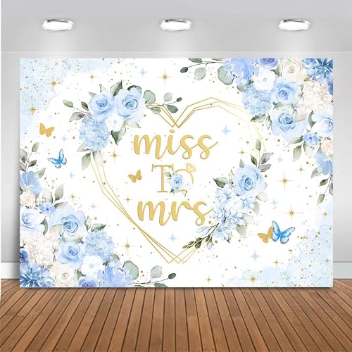 Mocsicka Miss to Mrs Bridal Shower Backdrop Boho Something Blue Bridal Shower Decorations Dusty Blue Bride to Be Wedding Shower Banner Photo Booth Props (7x5ft) - size: 7x5ft
