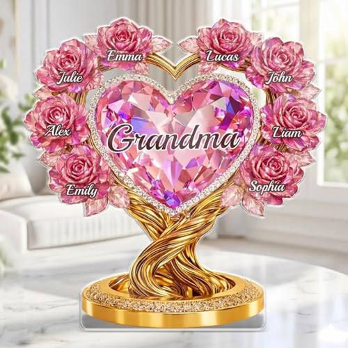 LOVELYPOD Personalized Flower Mom 2D Acrylic Plaque, Custom Shape Mommy and Kids Acrylic Block Gift for Mothers Day, Mom Grandma Gifts, Family Flower Keepsake, Mama Gift from Son Home Decor - color: Design #7