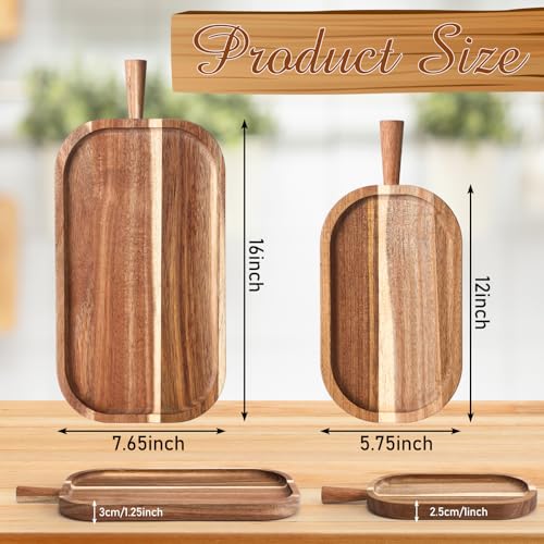 Acacia Wood Serving Board with Handle Rectangular Charcuterie Tray Acacia Dinner Platter with Natural Grain Finish Mom Gift for Food Meat Bread Appetizer Snack (12''l X 5.75''w X 1''d) - size: 12.1" x 5.8" x 1"