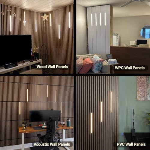HAMRVL Black Wall Panel Lights, 6PCS 16-Inch 3000K Warm White Wall LED Lights Strip with Touch Switch, Self-Adhesive Dimmable Slat Wall Lights for Wood Slat, Bedroom Fluted Panel, Kitchen Cabinet - color: black - Warm White 3000k, size: 16inch - 6Pack