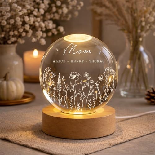 Noni Personalized Grandma's Garden Crystal Ball LED Night Light, Custom Birth Month Flowers, Heartfelt Gift for Grandma, Mom, Mother's Day Style 01 - color: Style 01