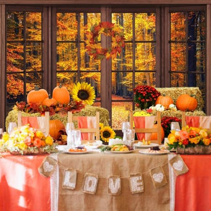 Leowefowa 6x4ft VinylFall Window Backdrop Autumn Forest Pumpkin Photography Background Thanksgiving Party Decorations Baby Shower Birthday Party Background Photo Booth Props - size: 6x4ft