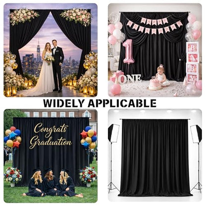 10x10 FT Black Wedding Backdrop Curtain, Fabric Backdrop, Thick Polyester Drapes, Wrinkle Free Photography Background for Party, Event, 2 Panels 5x10 FT - size: 10FT(W) x 10FT(H)
