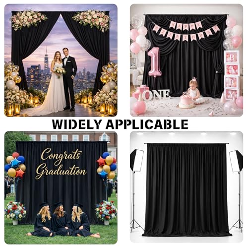 20x10 FT Black Wedding Backdrop Curtain, Fabric Backdrop Thick Polyester Drapes, Wrinkle Free Photography Background for Party, Event, 4 Panels 5x10 FT - size: 20FT(W) x 10FT(H)