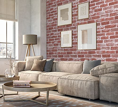 Timeet Red Brick Wallpaper 17.7"×393.7" Peel and Stick Wallpaper Faux Brick Wallpaper Self Adhesive Removable Wallpaper for Bedroom Livingroom Decoration - color: Red, size: 17.7" x 393.7"