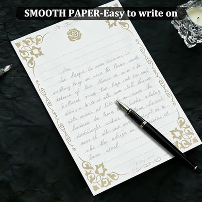 48 Pcs Stationery Set with Envelopes (24 White Kraft Paper Sheets +12 Marble Texture Envelopes+12+Wax Seal Stickers), Premium Stationery Letter Writing Paper Set for Party Invitations (Pink) - color: Pink