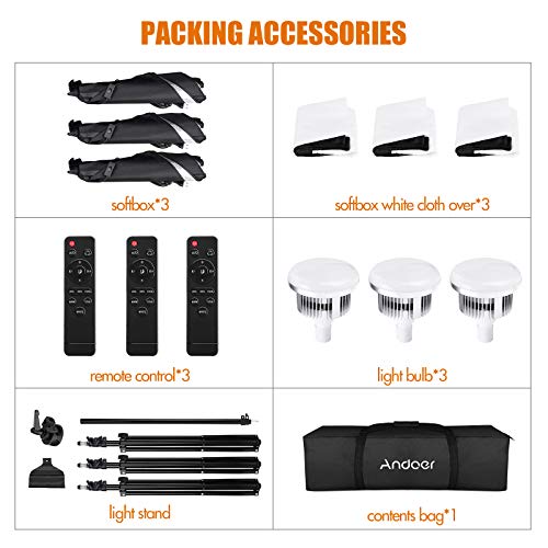 Andoer Softbox Photography Lighting Kit Professional Studio Equipment with 20"x28" Softbox, 2800-5700K 85W Bi-Color Temperature Bulb with Remote, Light Stand, Boom Arm for Portrait Product Shooting