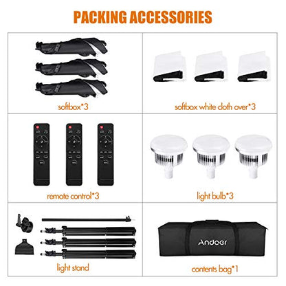 Andoer Softbox Photography Lighting Kit Professional Studio Equipment with 20"x28" Softbox, 2800-5700K 85W Bi-Color Temperature Bulb with Remote, Light Stand, Boom Arm for Portrait Product Shooting