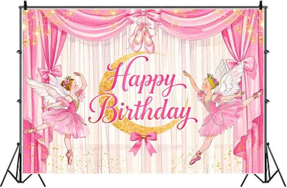 Ballerina Girl Backdrop Cute Ballet Photography Background Pink Princess Party Supplies for Girls Birthday Baby Shower Dance Decor Banner Portrait Photo Booth Studio Props 7x5ft FU020YL - size: 7x5ft